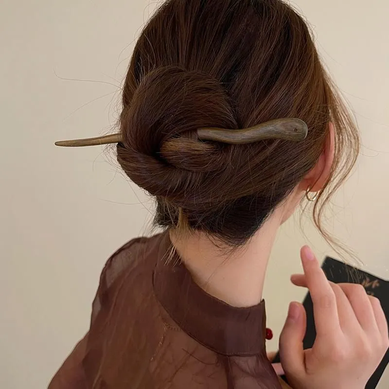 Simple Sandalwood Hairpin Elegant Updo Hair Accessories