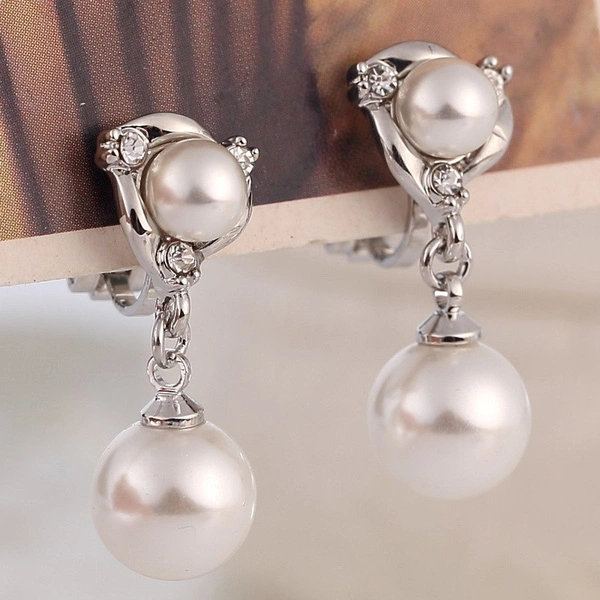 Korea Style Rhinestone Pearl Water Drop Clip on Earrings Without Piercing for Women Bride Wedding Party Jewelry No Ear Hole Ear Clips