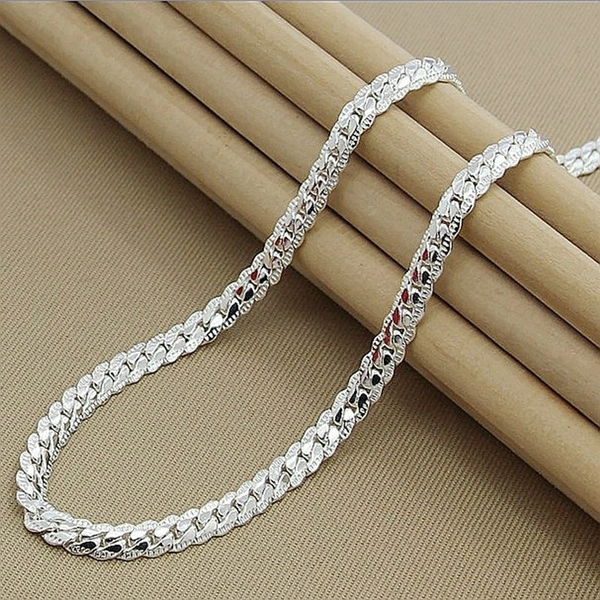 Fashion Women and Men Width 6MM Full Sideways Silver Necklace 925 Sterling Silver Link Chain necklace Jewelry