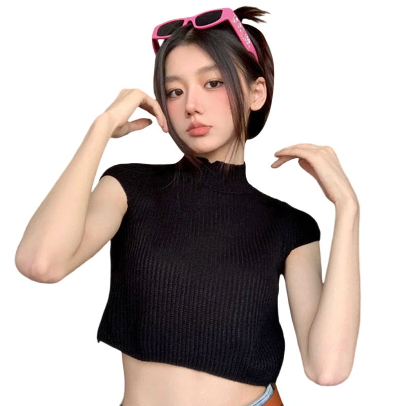 Women Short Sleeve T-Shirts Solid Color Summer Rib Knit Crop Tops for Party Streetwear Aesthetic Clothes