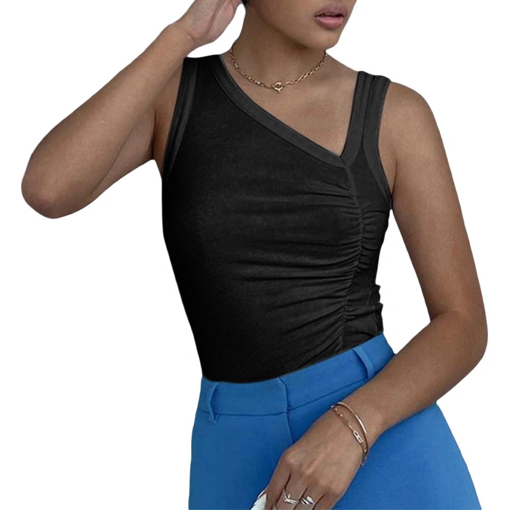 Women's Summer Fitted Tank Tops Solid Color Sleeveless Slash Neck Going Out Tops