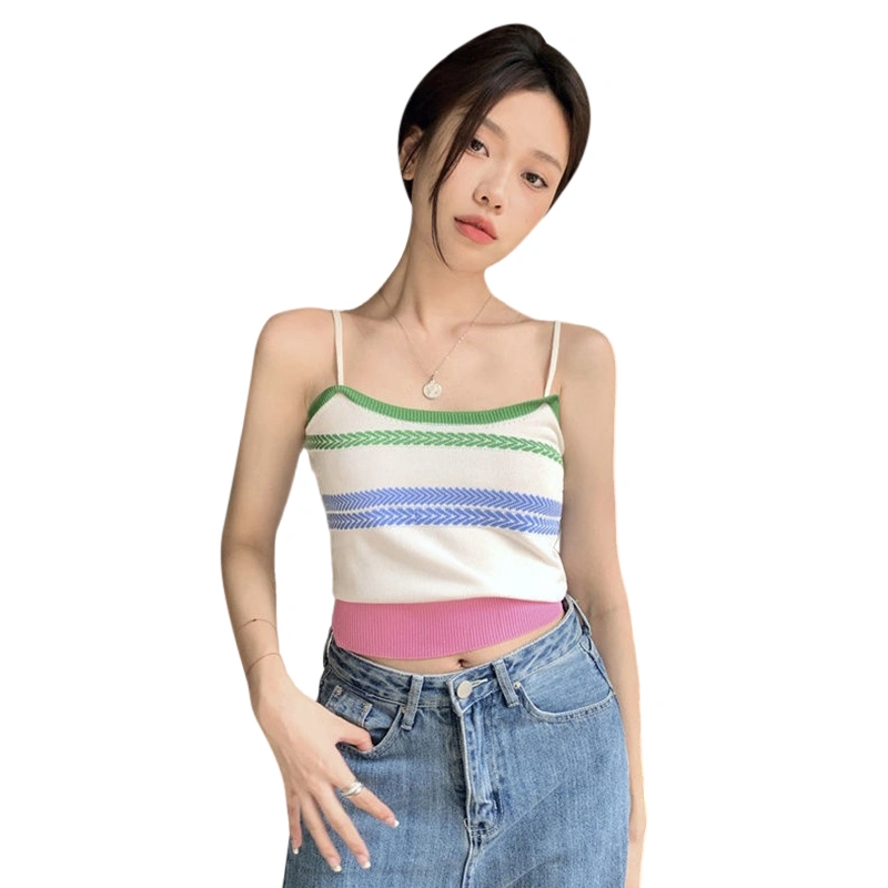 Women's Summer Mini Skinny Sling Vest Sleeveless Backless Arrow Print Knit Camisole Tops