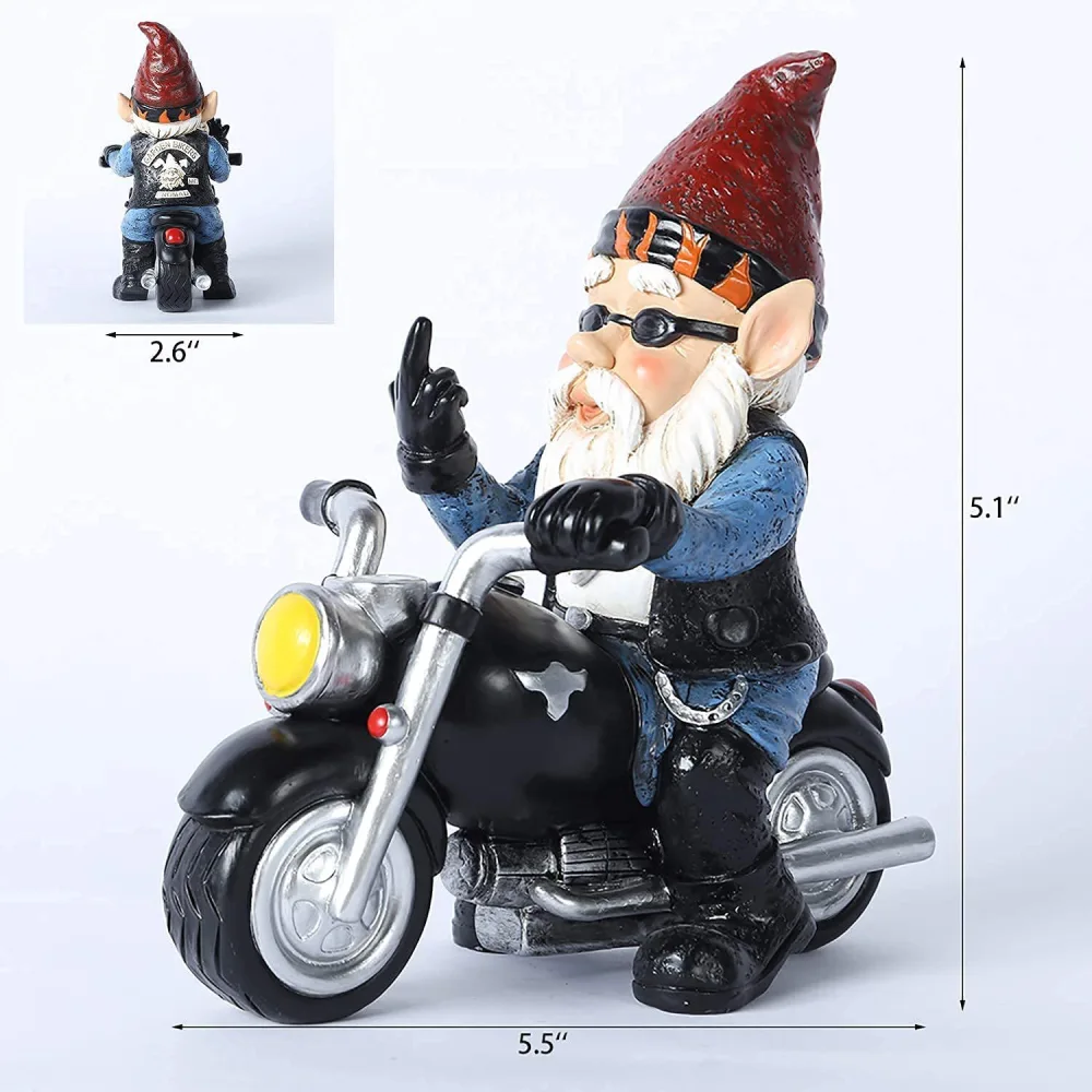 New 1* Outdoor Garden Gnome Ornament Dwarf Resin Stone Funny Elf Motorcycle Statue