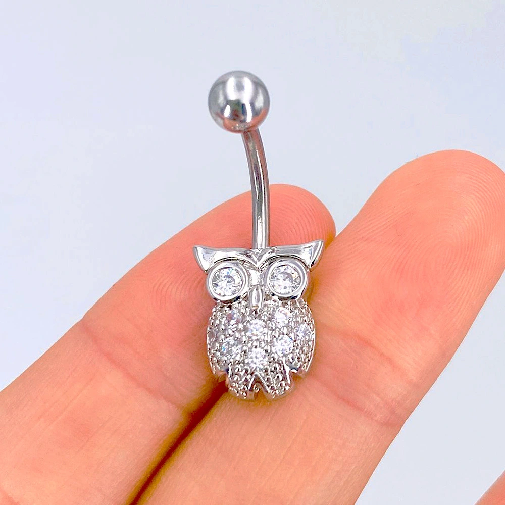 Owl Stainless Steel Inlaid Zircon Navel Stud