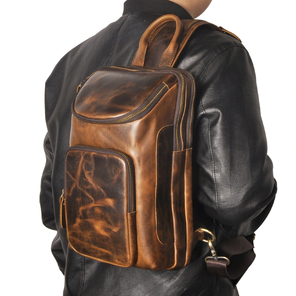 Top Layer Crazy Horse Skin Cowhide Men's Retro Chest Bag