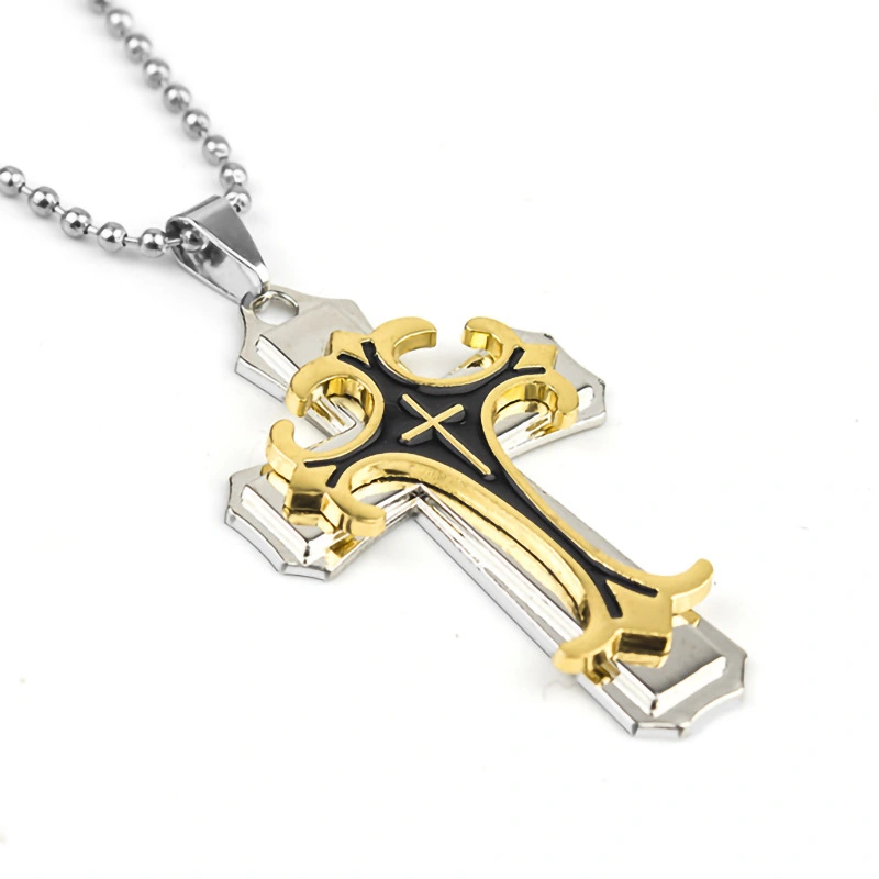 Exquisite Fashion Retro Pattern Cross Men's Pendant Necklace Necklace Exquisite Men's Christian Totem Relief Amulet Necklace Handsome Men's Jewelry Accessories Birthday Party Anniversary Gift