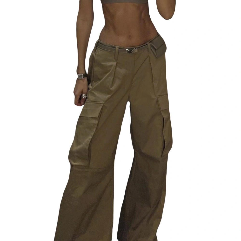 Women Cargo Pants, Zipper Button Closure Solid Loose Trousers with Pockets Streetwear