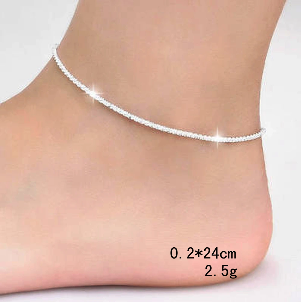 925 Solid Sterling Silver Short Chain Anklet for Women S925 Ankle Chain Bracelet Adjustable Length Foot Jewelry