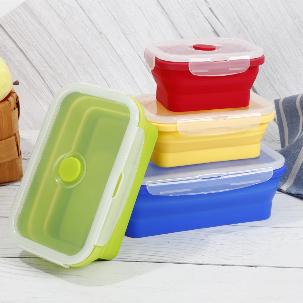 Portable Silicone Bento Box Folding Lunch Bowl Food Storage Container Boxes Tableware