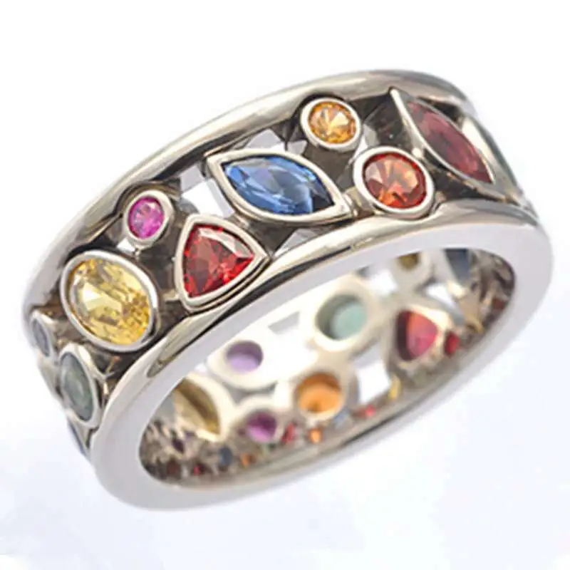 Hollow Diamond Multi Color Ring Women's Ring Exquisite and Simple Zircon Jewelry