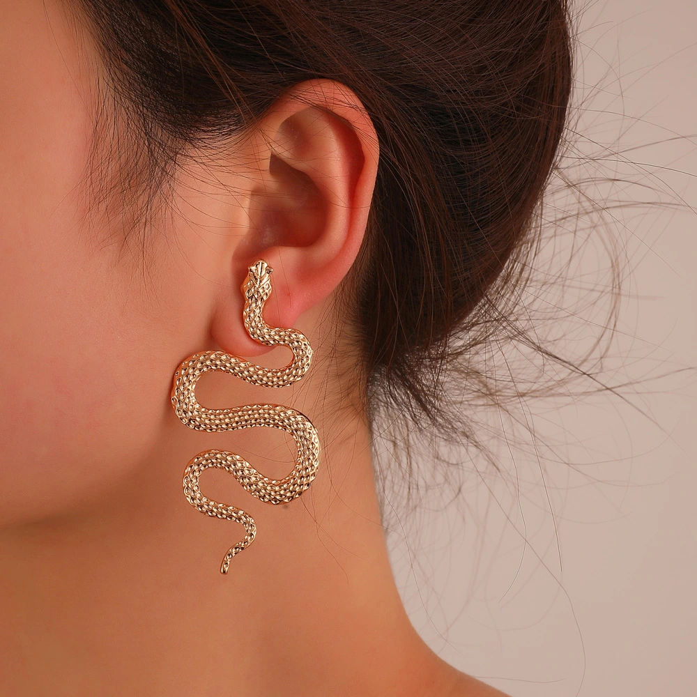 Fashion punk geometric metal carved animal snake earrings