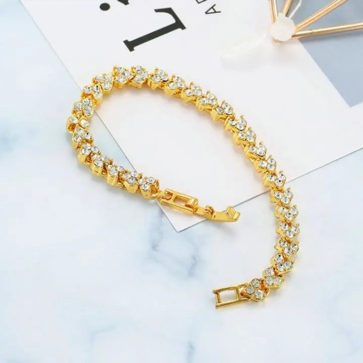 Fashion Women Roman Bracelet Zircon Crystal Hand Chain Valentine's Day Gift