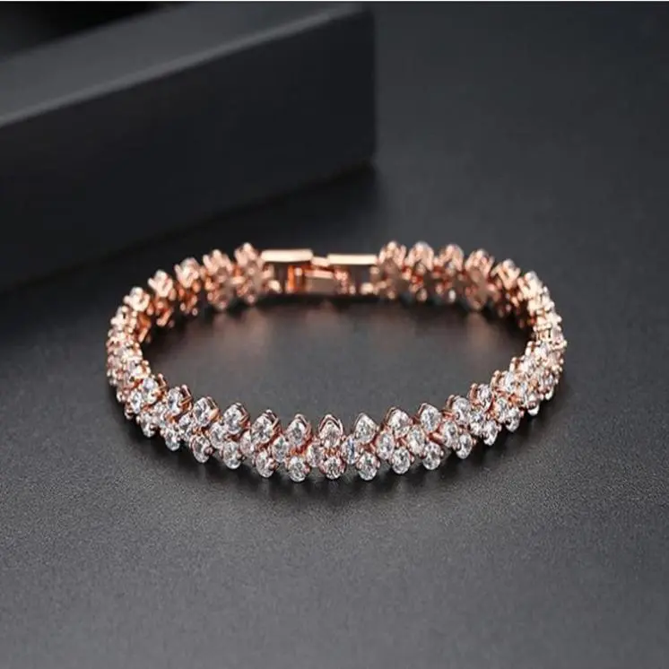 Fashion Women Roman Bracelet Zircon Crystal Hand Chain Valentine's Day Gift