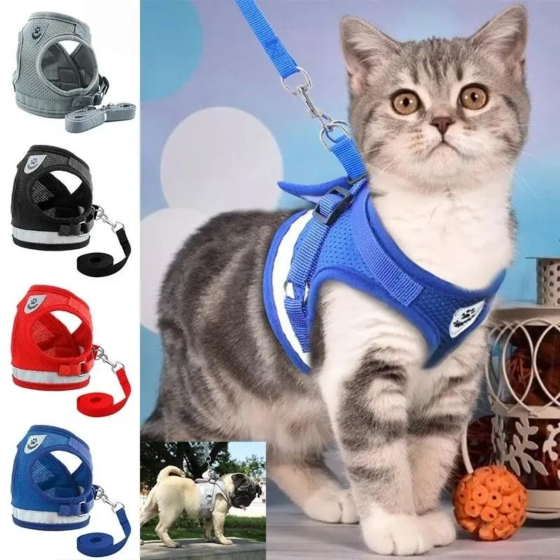 Dog Cat Harness and Leash Set Reflective Kitten Puppy Dogs Jacket Mesh Pet Clothes