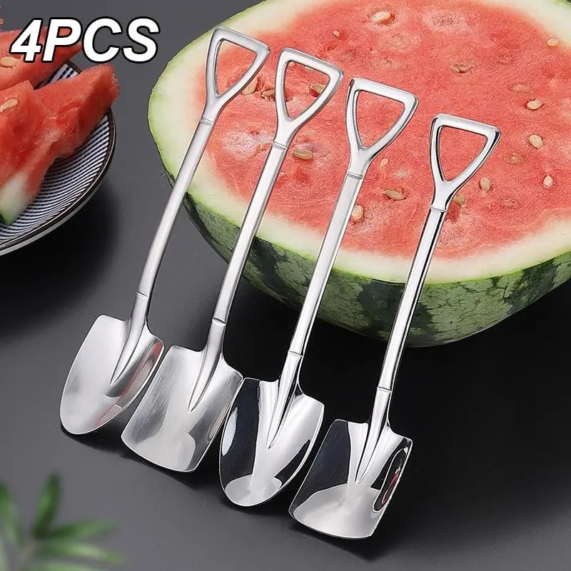 4PCS Coffee Spoon Cutlery Set Stainless Steel Retro Iron Shovel Ice Cream Spoon Scoop Creative Spoon Tea-spoon Fashion Tableware