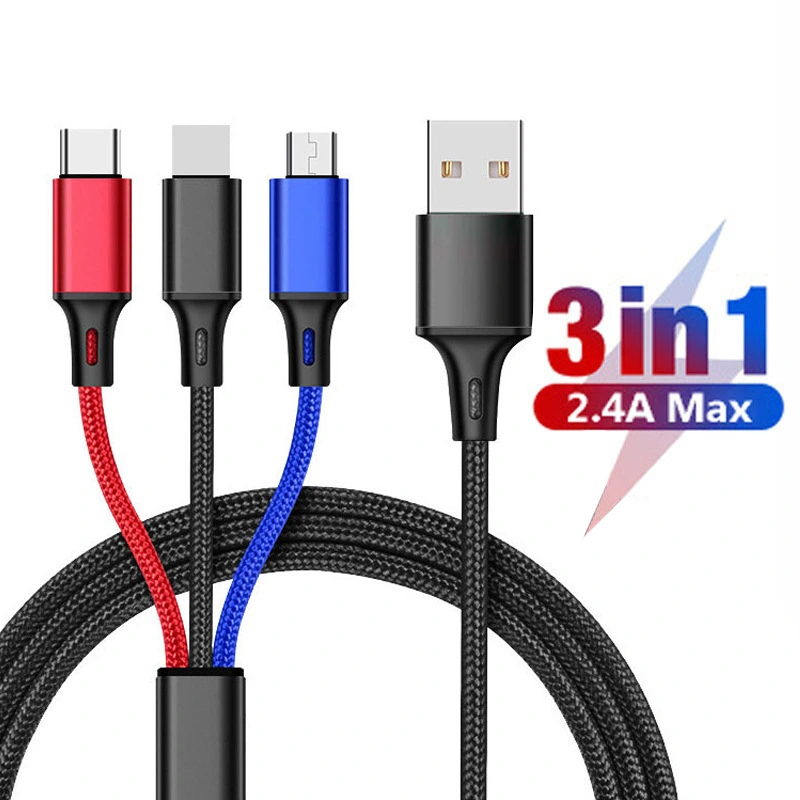 3 In 1 Micro USB Type C Fast Charger Cable Multi Usb Port Multiple Usb Charging Cord Usbc Mobile Phone Wire For iPhone 11 12 Xiaomi Samsung S10