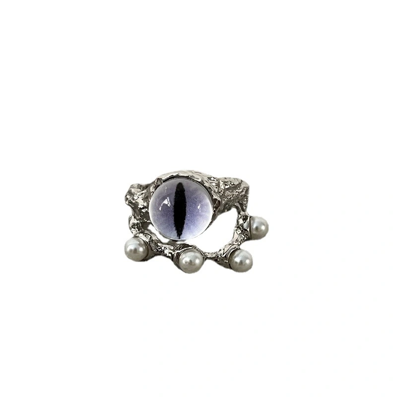 2023 New Personalized Cat Eye Mini Hip Hop Style Open Pearl Ring