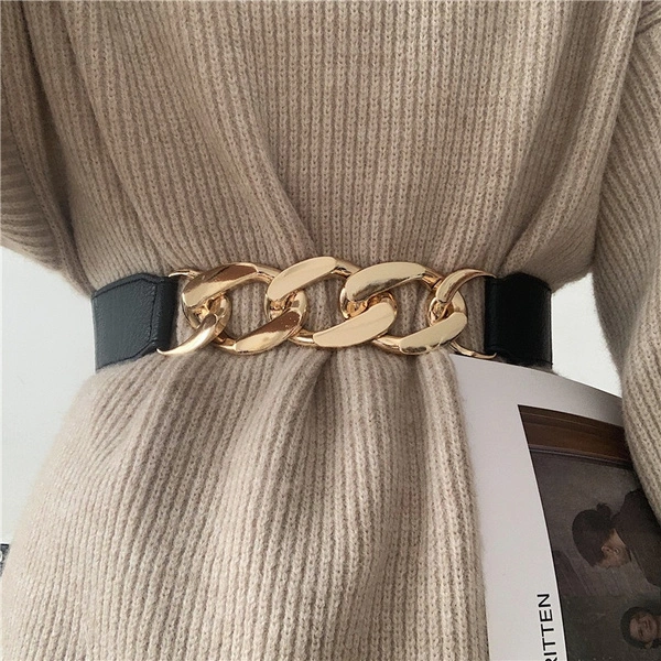 Gold Chain Belt Elastic Silver Metal Waist Belts for Women High Quality Stretch Cummerbunds Ladies Coat Waistband