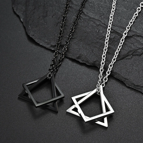 Exquisite Fashion 925 Sterling Silver Necklace Geometric Triangle Square Combination Necklace Cold Wind Ins Hip Hop Net Red Tide Men and Women Couple Pendant Anniversary Gift Valentine's Day Gift for Ladies Necklace