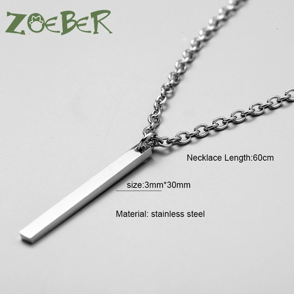 2023 New Men Necklace Stainless Steel Necklace Women Men Simple Long Chain Rectangular Pendant Necklace Statement Couples Choker