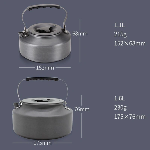 1.1L/1.6L Portable Ultralight Outdoor Camping Tableware Hiking Collector Heat Ring Water Kettle Teapot Coffee Pot