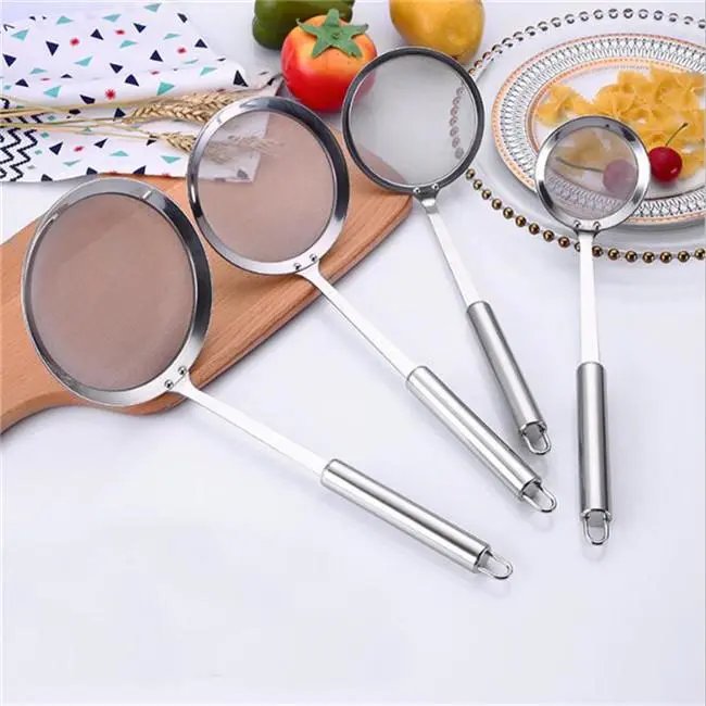 Superfine Stainless Steel Oil Spill Filter Colander Oil Across Mesh Sieve Oil Scoop Kitchen Scoop