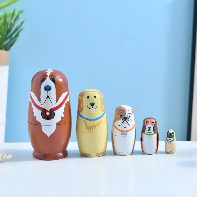 5-layer Cartoon Dog Handmade Russian Matryoshka Doll