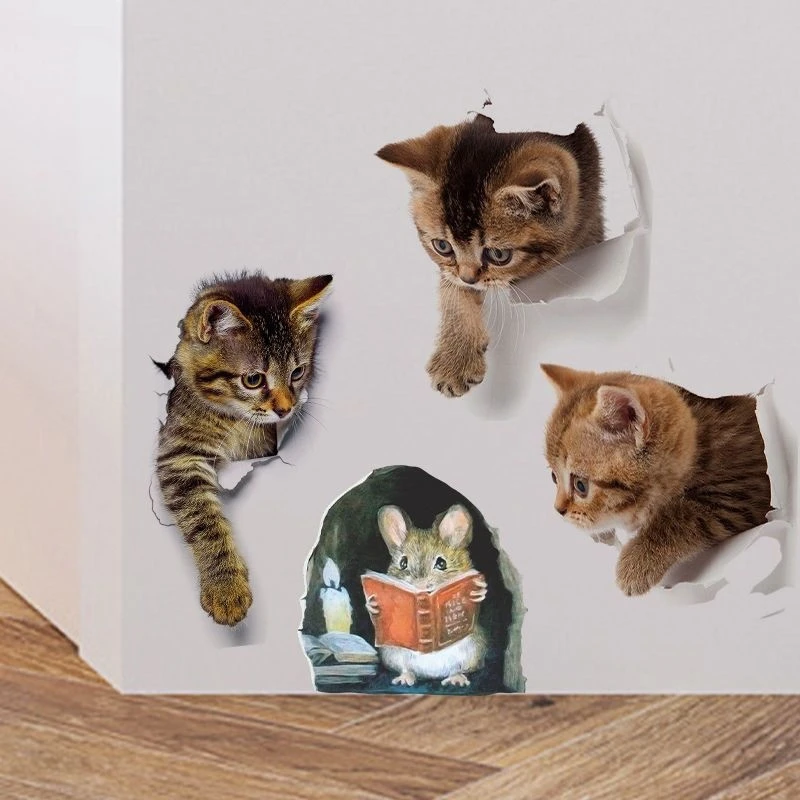 3D Visual Creative Cute Simulation Cat Little Mouse Stickers