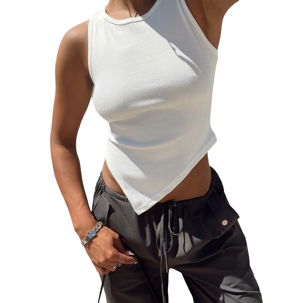 Women Tank Top, Sleeveless Crew Neck Irregular Solid Summer Vest Tops for Daily Party