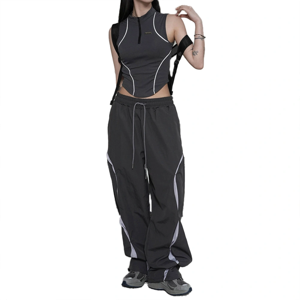 Women Casual Pants, Drawstring Elastic Waist Contrast Color Loose Trousers Streetwear