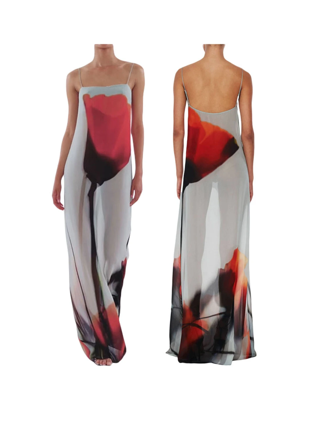 Women's Summer Cami Long Dress Spaghetti Strap Abstract Flower Print Sheer Backless Slip Dress