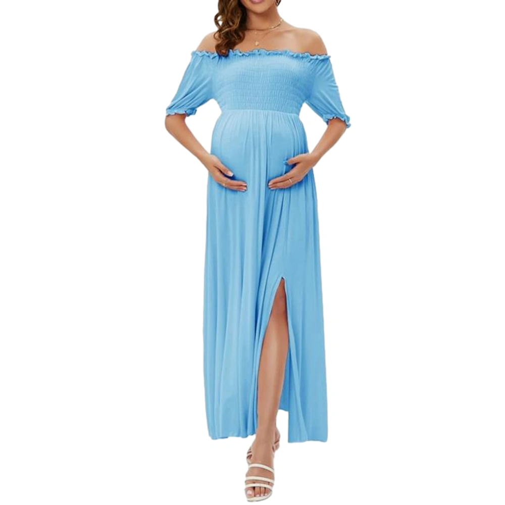 Women Maternity Dress Casual Solid Color/Floral Off-Shoulder Long Dress for Pregnancy Clothes Photoshoot