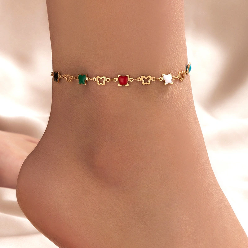 Butterfly Tassel Colorful Oil Necklace Flower Leaf Single Layer Anklet