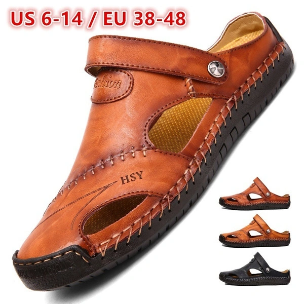 Men's Fashion Casual Shoes Leather Sandals Outdoor Wading Hiking Shoes Beach Sandals Breathable Loafers Plus Size 38-48