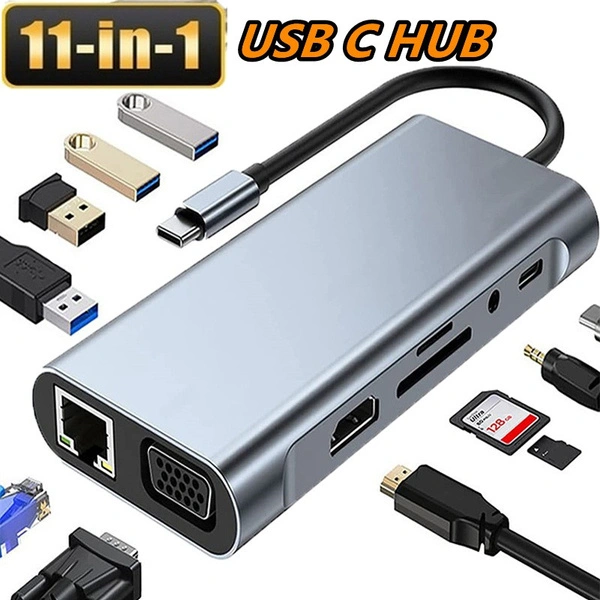 USB C Hub,Type C Hub,11-in-1 Adapter 4K USB C to HDMI,3.5mm Audio,SD & TF Card Reader, USB Ports Compatible for MacBook/Pro/Air/Laptop and More USB C Devices(2/11-IN-1)