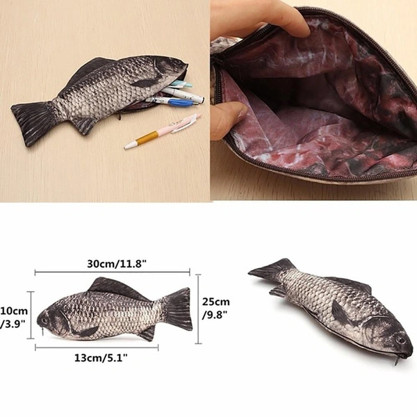 Pencil Bag Carp Pen Bag Realistic Fish Shape Make-up Pouch Pen Pencil Case with Zipper Back To School Pencil Pouch Pen Bag