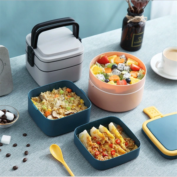 2020 new Portable Bento Box 2 Layer Healthy Lunch Box Food Container Microwave with Cutlery