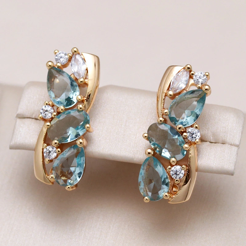 Fashion Inlaid Light Blue Zircon Women's Earrings