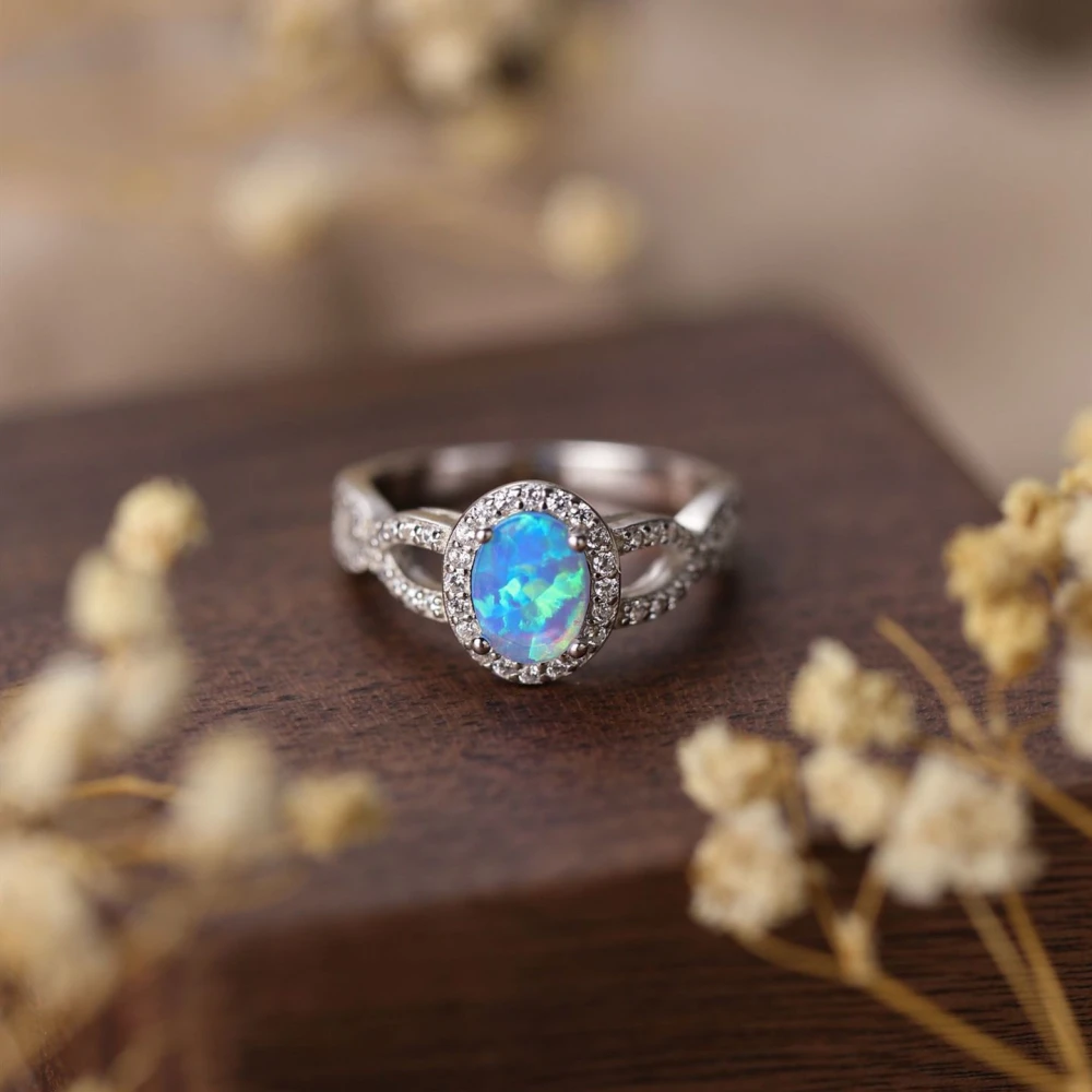 S925 Silver Egg-shaped Opal Ring