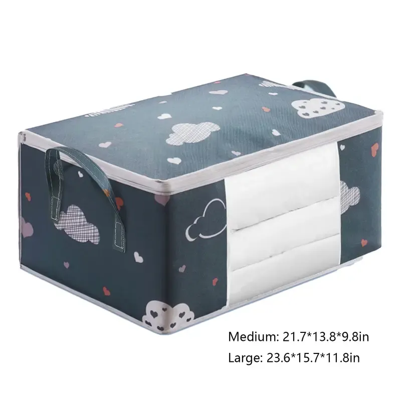 Large Capacity Clothes Storage Bag Organizer With Reinforced Handle, Suitable For Blankets, Bedding, Foldable With Sturdy Zipper, Clear Window