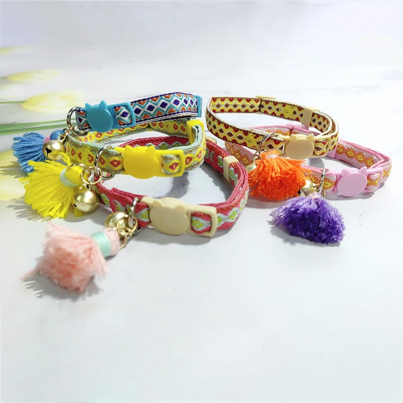 Anti-suffocation Safety Buckle Cat Collar Tassel Bell Adjustable Anchor Chain Rope