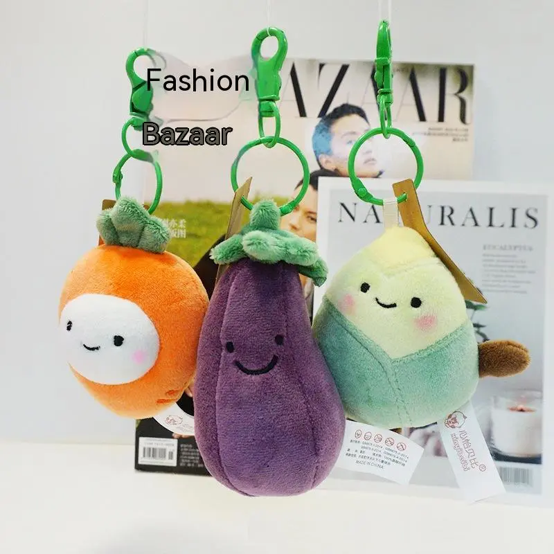 Fruit Vegetable Apple Eggplant Cute Plush Pendant Couple Bicycle Keychain Prize Claw Doll Backpack Hanging Ornament