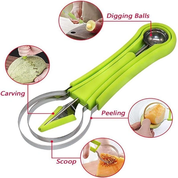 4 In 1 Multifunction Melon Watermelon Cutter Spoon Fruit Carving Knife Fruit Platter Fruit Digger Pulp Separator Kitchen Gadgets Accessories