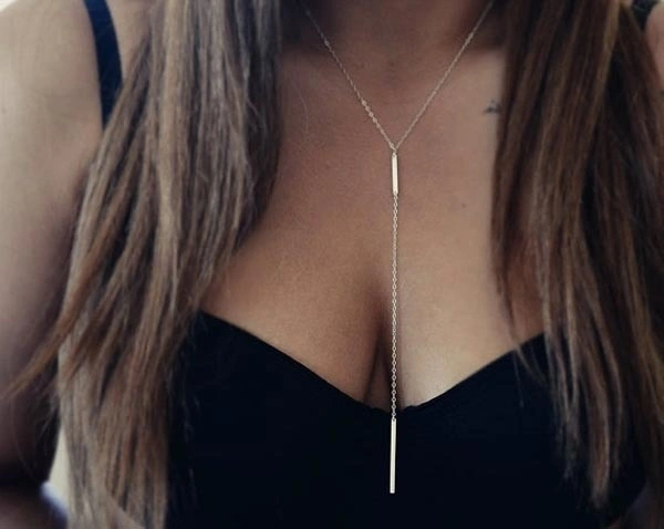 Fashion Simple Metal Layered Tassels Pendant Long Double Layer Bar Stick Necklace(Colour:Gold&Silver)