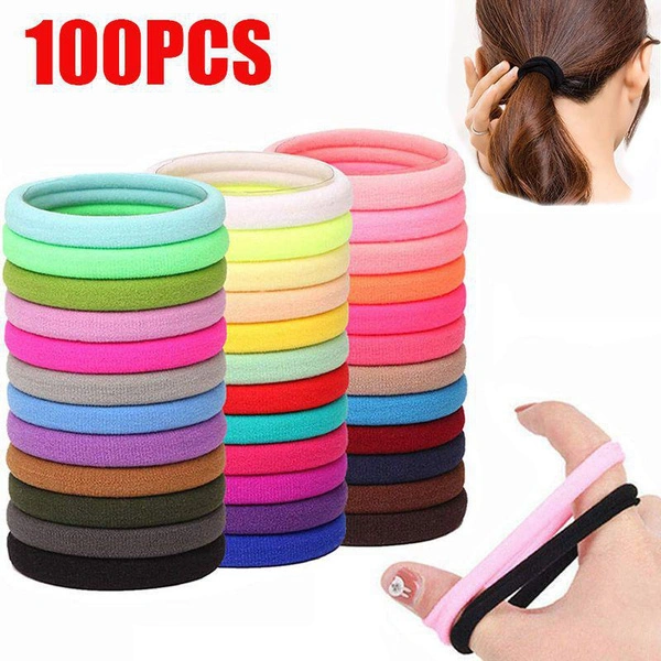 100 Pcs Candy Fluorescence Colored Hair Ties Ponytail Holders Rubber Bands Hair Accessories for Women Girls