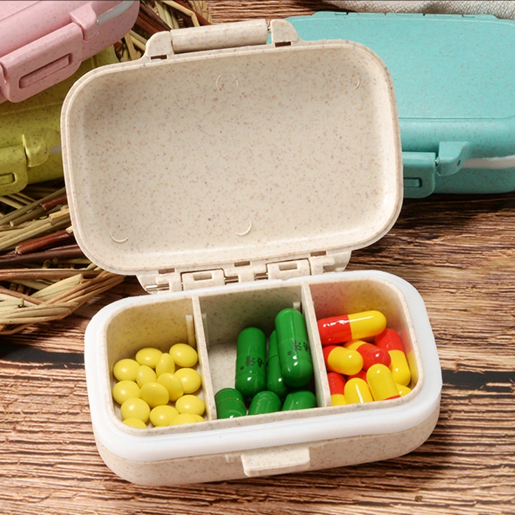 Portable Pill Box 3 Compartment Travel Vitamin Separator Container Storage Box Medicine Dispenser Sealed Container Wheat Straw Safety