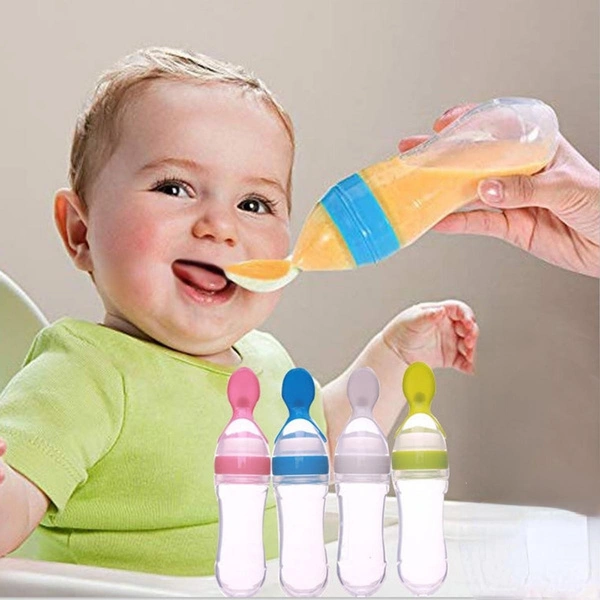 Squeezing Feeding Bottle Silicone Newborn Baby Training Rice Spoon Infant Cereal Food Supplement Feeder Safe Tableware Tools