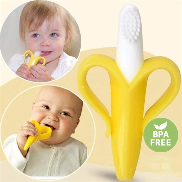 Baby Silicone Training Toothbrush BPA Free Banana Shape Safe Toddle Teether Chew Toys Teething Ring Gift For Infant Baby Chewing