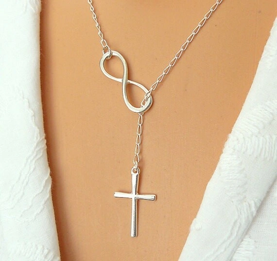 Chain 8 Choker Statement Cross Pendant Necklace for women Infinity Cross Lariat Necklace