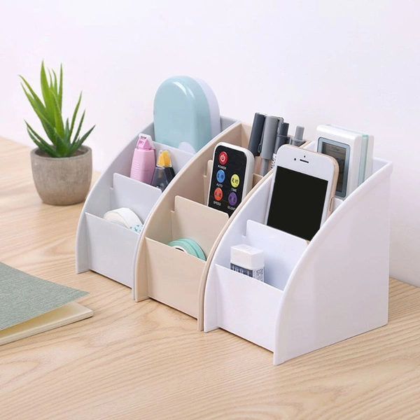 3 Grid Remote Control Box Cosmetics Desktop Storage Case Plastic Stand Holder Home Office Stationery Phone Organizer